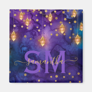 Lila & Blå Lykta Glöd Monogram Magnet