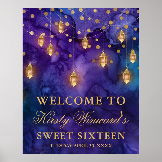 Lila & Blå Lykta Glöd Sweet 16 Poster (Framsidan)