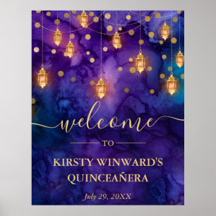 Lila & Blå Lykta Quinceanera Glow Poster