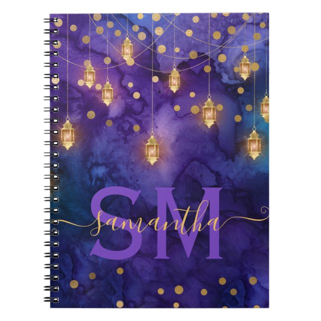 Lila & Blå Lyktglöd Monogram Anteckningsbok (Framsidan)