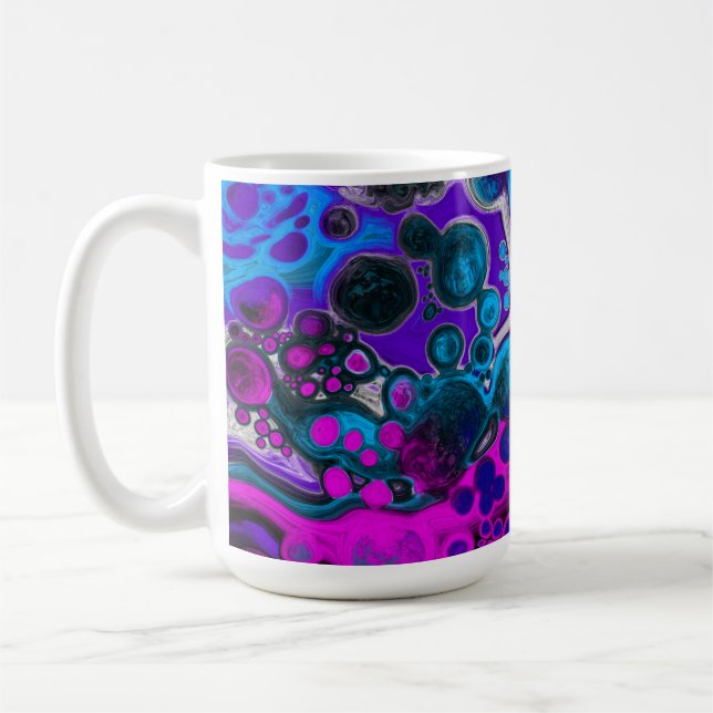 Lila, blå modern Abstrakt Fluid Art Marble Cell Kaffemugg (Vänster)