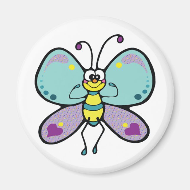 Lila, blå och fin fjäril magnet (Framsidan)