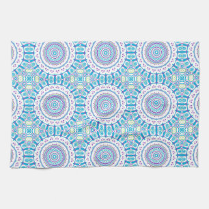 Lila, blå och grön kalejdoskop blommig design kökshandduk