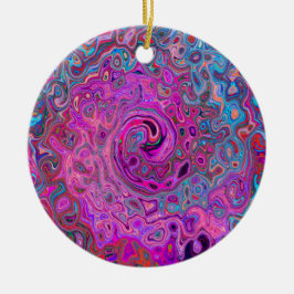 Lila, blå och röd Abstrakt Retro Swirl Julgransprydnad Keramik