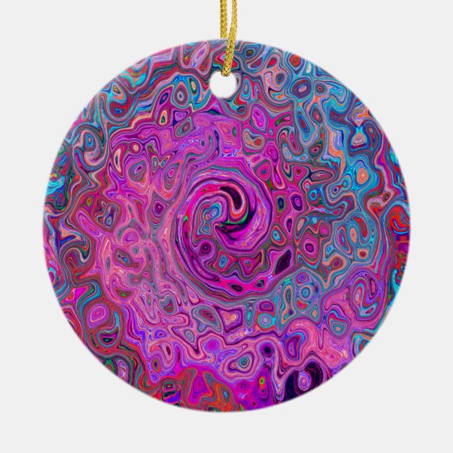 Lila, blå och röd Abstrakt Retro Swirl Julgransprydnad Keramik (Framsidan)