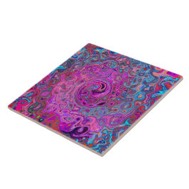 Lila, blå och röd Abstrakt Retro Swirl Kakelplatta