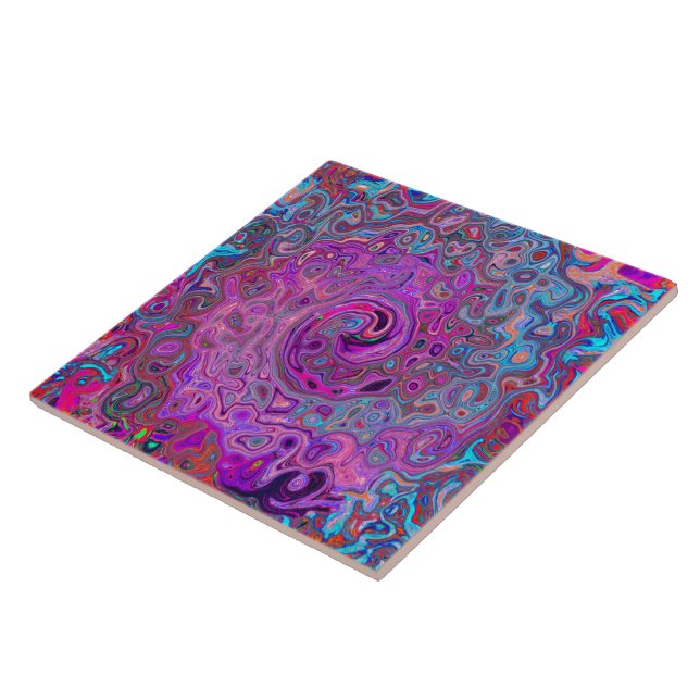 Lila, blå och röd Abstrakt Retro Swirl Kakelplatta (Sidan)