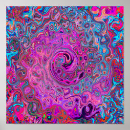 Lila, blå och röd Abstrakt Retro Swirl Poster