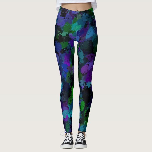 Lila, blå och svart Abstrakt Leggings (Framsida)