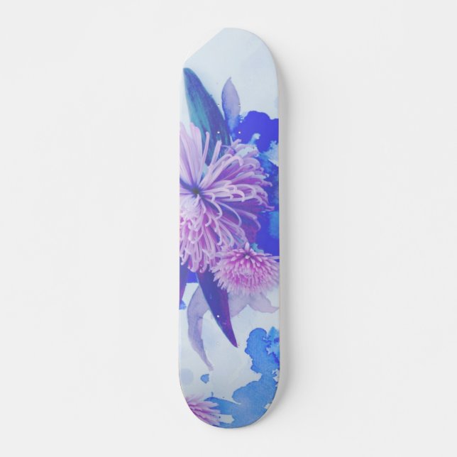 Lila, blå och tunn Blommigt, utskriven på långbord Skateboard Bräda 20 Cm (Framsida)