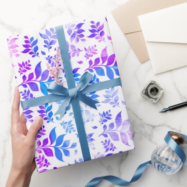 Lila Blå Ombre Akvarell blad Inpackningspapper Presentpapper (Gifting)