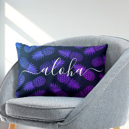 Lila Blå Ombre Ananas Mönster Aloha Skrift Lumbarkudde