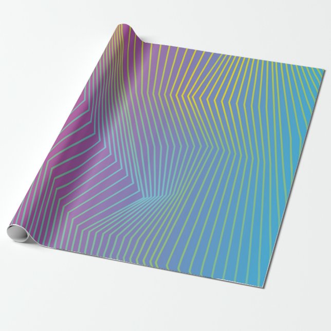 Lila Blå Ombre och Ränder Presentpapper (Utrullad)