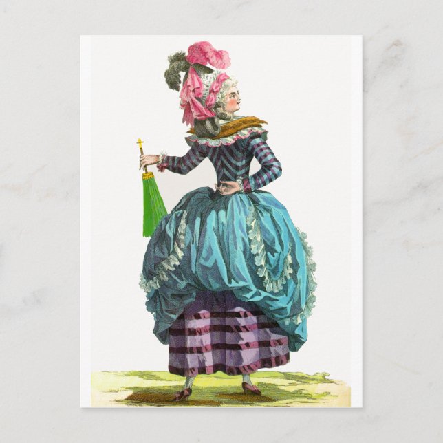 Lila & Blå Regency Fransk Modeteckning Vykort (Framsida)