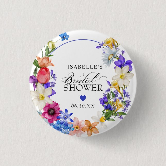 Lila Blå Röd Bröllopsdusch för Brud Knapp (Framsida)