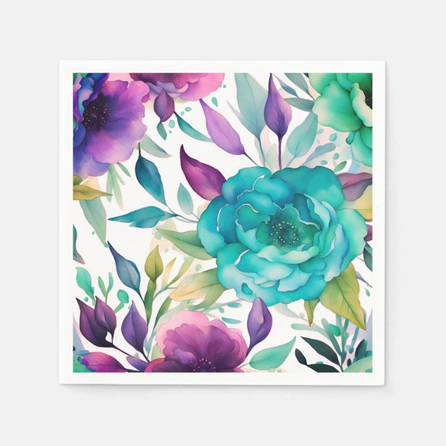 Lila Blå Ros blommor  Pappersservett (Framsidan)