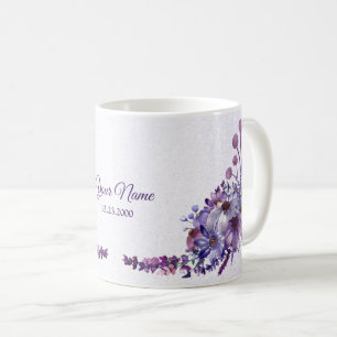 Lila Blå Rosa Blommig Glitter Bröllopsfest Kaffemugg