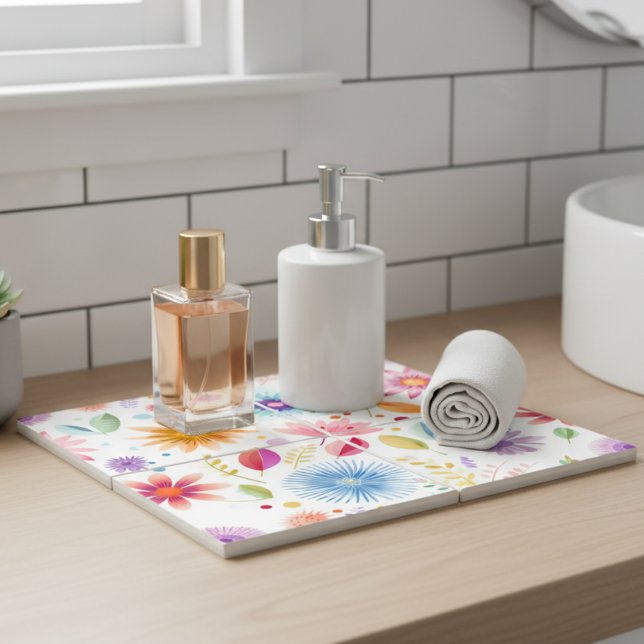 Lila Blå Rosa Boho Vildblomma Kakelplatta (Skapare uppladdad)