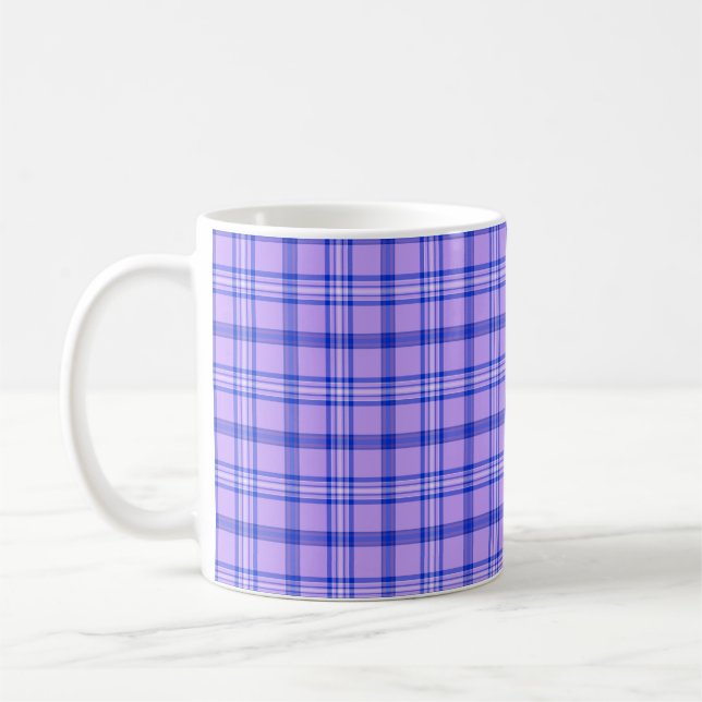 Lila Blå Rutig Klassisk Mönster Ljus Kaffemugg (Vänster)