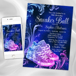 Lila Blå Sneaker Ball Födelsedagsfest Inbjudningar
