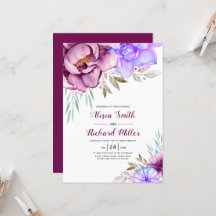 Lila, blå vattenfärgblommor blommigt bröllop