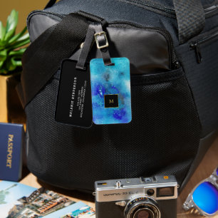 Lila blå vattentorkare guld monogram bagagebricka