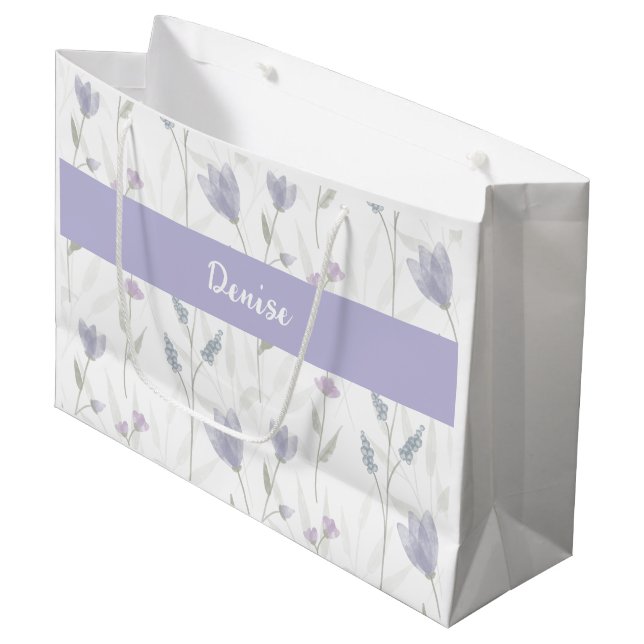 Lila Blå Vildblomma Akvarell Monogram Namn (Framsidan Vinklad)