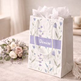 Lila Blå Vildblomma Akvarell Monogram Namn