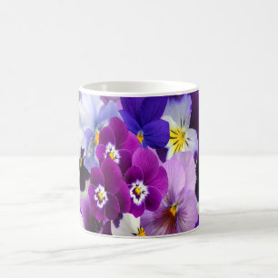 Lila Blå Vit Pansy Blommor Kaffemugg
