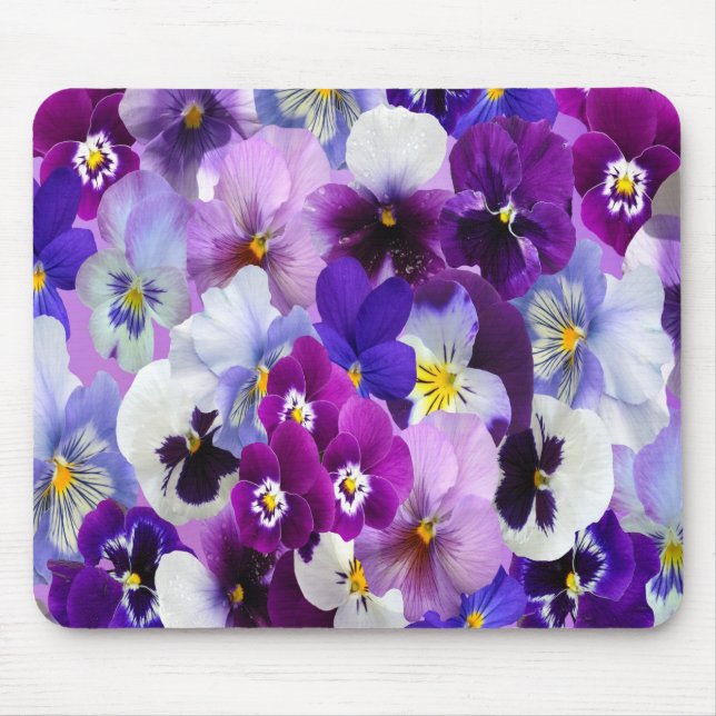 Lila Blå Vit Pansy Blommor  Musmatta (Framsidan)