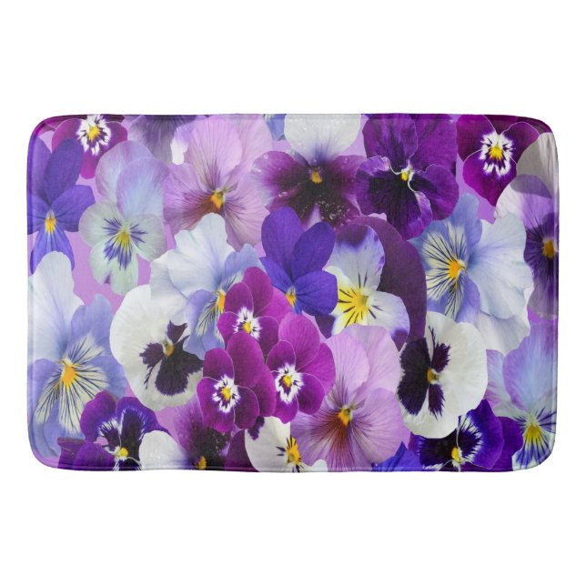 Lila Blå Vita Blommiga Violblommor Badrumsmatta (Framsidan)