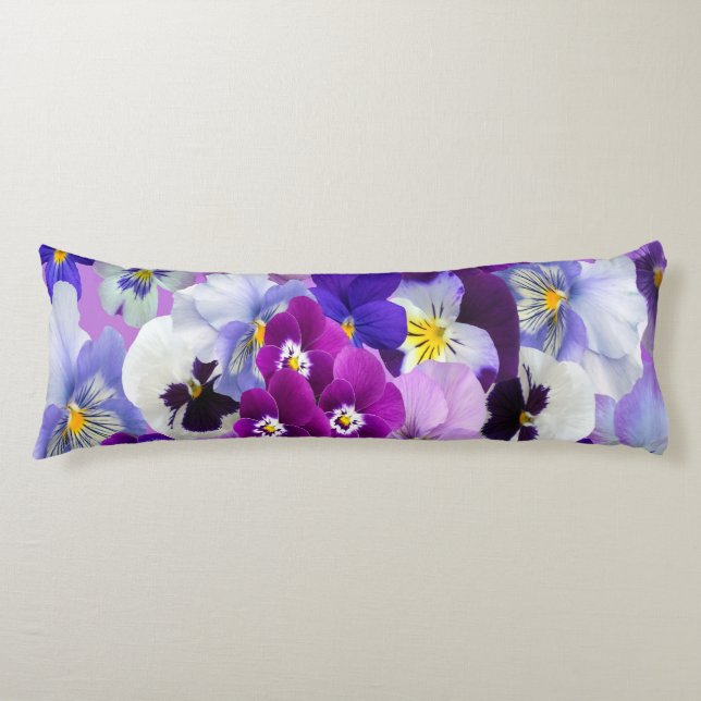 Lila Blå Vita Blommiga Violblommor Kroppskudde (Framsidan)