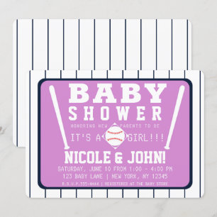 Lila Blå Vita Randiga Baseboll Baby Shower Inbjudningar