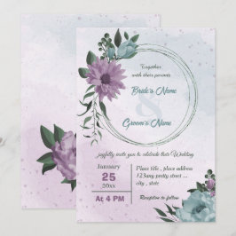 lila blåa blommor botaniska bröllop inbjudningar