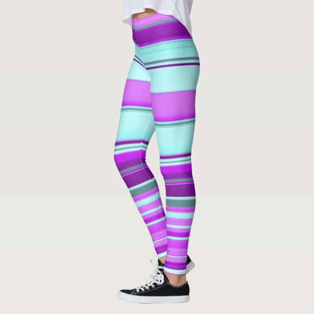 Lila blåa och gröna linjer leggings (Vänster)