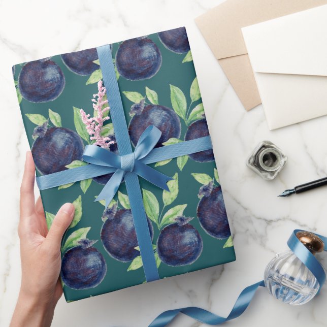 Lila Blåbär Akvarell Handmålad Presentpapper (Gifting)