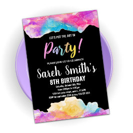 Lila Black Art i Party Paint Birthday Inbjudningar