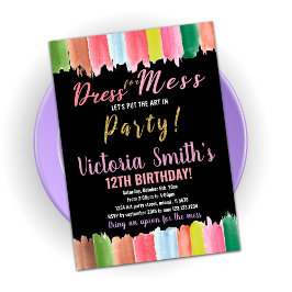 Lila Black Art i Party Paint Birthday Inbjudningar