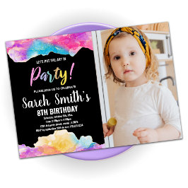 Lila Black Art i Party Paint Birthday W Photo Inbjudningar