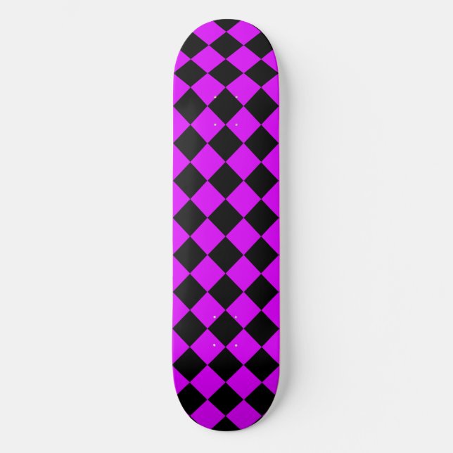 Lila Black Checker Diamond Mönster Mini Skateboard Bräda 18,5 Cm (Framsida)