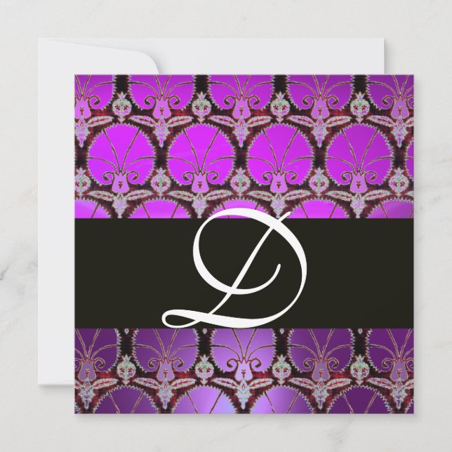 LILA BLACK DAMASK CARNATIONS MONOGRAM INBJUDNINGAR (Framsida)