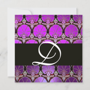 LILA BLACK DAMASK CARNATIONS MONOGRAM INBJUDNINGAR