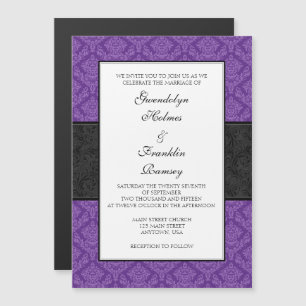 Lila Black Damask Magnetic Bröllopsinbjudans Magnetisk Inbjudningskort