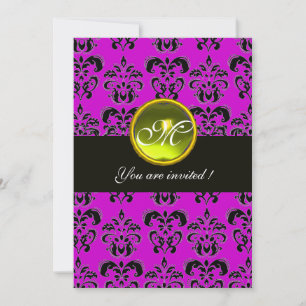 LILA BLACK DAMASK MONOGRAM, gult topaz Inbjudningar