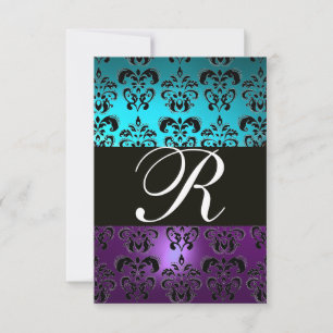 LILA BLACK DAMASK MONOGRAM OSA ,blåturkase Kort