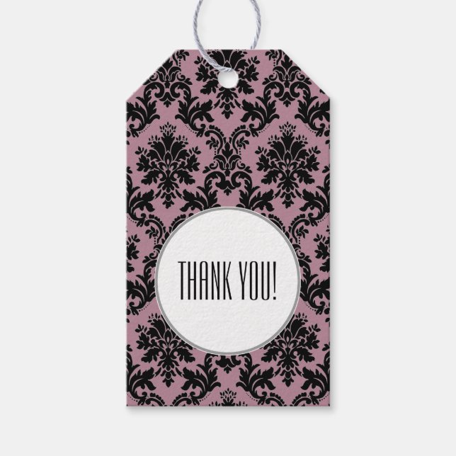 Lila Black Damask Pattern Studenten Tack Presentetikett (Framsidan)