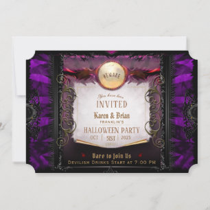 Lila & Black Elegant Halloween fest Note Inbjudningar