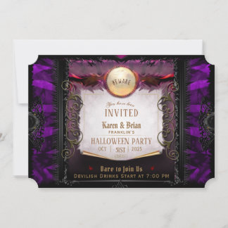 Lila & Black Elegant Halloween fest Note Inbjudningar