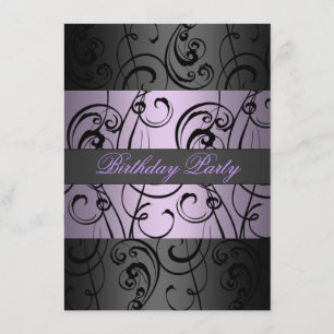 Lila & Black Elegant Swirl Birthday-inbjudan Inbjudningar