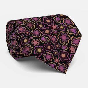 Lila Black Flower Mönster Blommigt Slips